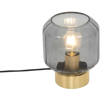 Afbeelding van QAZQA Moderne tafellamp messing met smoke glas Stiklo