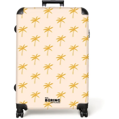 Afbeelding van NoBoringSuitcases.com® Koffer groot Reiskoffer lichtgewicht Beige met gele palmbomen Rolkoffer 4 wielen Grote trolley XL 98 liter bagage