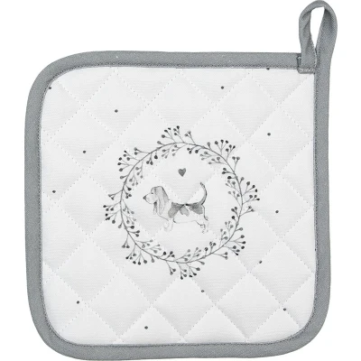 Afbeelding van Clayre &amp; Eef Pannenlap 20x20 cm Wit Grijs Katoen Hond