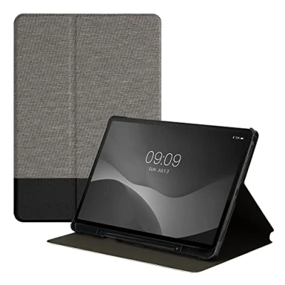 Afbeelding van kwmobile hoes geschikt voor Samsung Galaxy Tab S8 / S7 Slanke tablethoes met standaard Tablet cover in lichtgrijs zwart