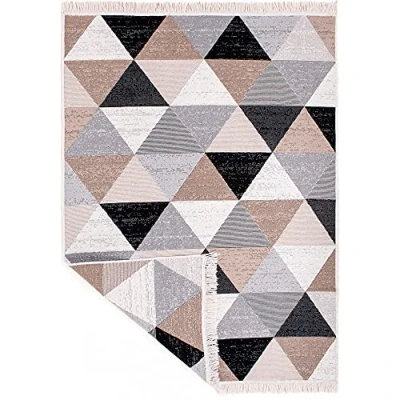 Afbeelding van Fashion4Home Vloerkleed, laagpolig Boho Kelim tapijt, woonkamertapijt, slaapkamer en keukentapijt, tapijtloper, haltapijt, kinderkamertapijt, ruitgrijs, afmetingen: 80x150 cm