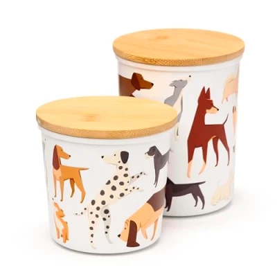 Afbeelding van Barks Dog Set of 2 RPET &amp; Bamboo Storage Jars S/M Voorraadpotten