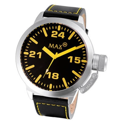 Afbeelding van Max Classic 5 MAX326 Horloge Leren band Ø 52 mm Zwart / Zilverkleurig Geel