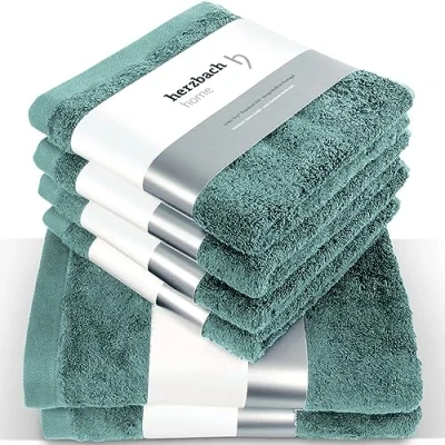 Afbeelding van herzbach home luxe handdoekenset premium kwaliteit 100% katoen 4 handdoeken 50x100 cm 2 douchelakens 70 x 140 (oceaangroen)