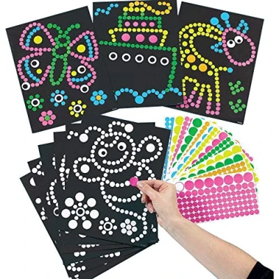 Afbeelding van Baker Ross ET113 Knutselset afbeeldingen met plakpunten stickers voor kinderen om te verwijderen en aan brengen op voorgedrukte motieven 8 stuks, 27cm x 20cm, Meerkleurig