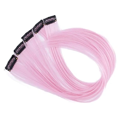 Afbeelding van CAISHA 60cm Kleurrijk Streng Highlights Clip In Extension Hair Extensions Steil Lang Haar Haarstukje Babyroze BST126