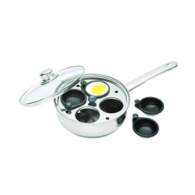 Afbeelding van KitchenCraft 4 eierstroper pan in geschenkdoos, niet stick en inductieveilig, roestvrij staal, 20,5 cm, zilver