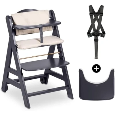 Afbeelding van Hauck Beta+ kinderstoelset FSC® gecertificeerd Hout inclusief wielen en houten tafel Dark Grey