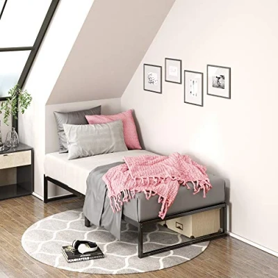 Afbeelding van Zinus Lorelai bed 100x200 cm Hoogte 31 met opbergruimte onder het Metalen platform bedframe Zwart