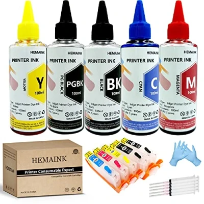 Afbeelding van HEMAINK Hervulbare inktpatronen en 5 flessen inkt compatibel met PGI 580XXL CLI 581XXL, voor Pixma TS6150 TS6151 TS6250 TS6251 TS6350 TS6351 TS705 TR7550 TR8550 TS9155 TS955 TS9550