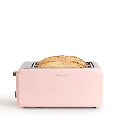 Afbeelding van CREATE TOAST RETRO XL sleuven Broodrooster Pastel Roze Voor Brede Plakken 6 niveaus Functies 1500W