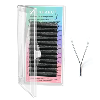 Afbeelding van NAGARAKU YY Wimper Extensions Supplies Y Wimperextensions Premade Fans 4D 12 Rijen Russische Volume Vorm Faux Black Cluster Pre Fanned Wispies Crisscross Eye Lashes (0.07 C Curl 15mm）