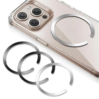 Afbeelding van ESR HaloLock Universele ring, magnetisch draadloos opladen, conversiekit, compatibel met MagSafe metalen ringaccessoires, iPhone 15/14/13/12 Series en Galaxy S23/S22/S21/S20, 4 stuks, zwart zilver