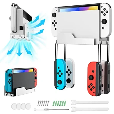 Afbeelding van MoKo Wall Mount for Nintendo Switch/Switch OLED, Metal Bracket with 4 Joy Con Hooks, Airflow Gap Design Fast Heat Dissipation, Safely Store Your Switch Near or Behind TV, White