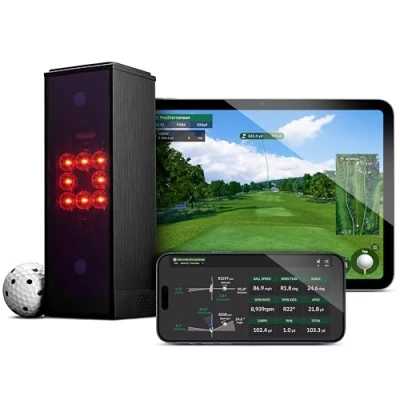 Afbeelding van Square Golf Indoor Launch Monitor Golfsimulator voor thuis met realistische praktijk en nauwkeurige feedback, snelle camera, balsnelheid, spinsnelheid, 3D cursussen, compatibel