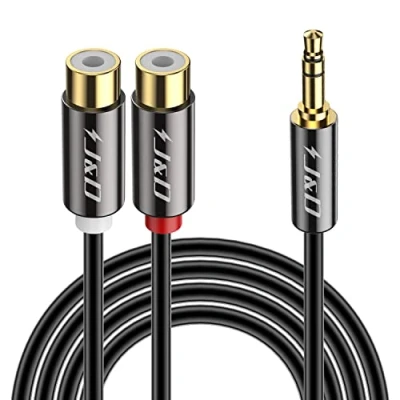 Afbeelding van J&amp;D 3,5 mm naar 2 RCA kabel, Vergulde Koperen Schaal Heavy duty Mannelijk 2RCA Vrouwelijk Stereo Audio adapter Verlengkabel, 3 Meter