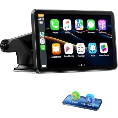 Afbeelding van Volam Wireless Carplay Android autodisplay met 1080p achteruitrijcamera, 7 inch touchscreen, Mirror Link, live navigatie, spraakassistent, Siri, G00gle Bluetooth 5.0, AUX, FM