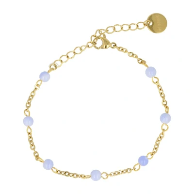 Afbeelding van *Minimalistische goudkleurige schakelarmband Met Blue Lace Agate Zomerse armband kleine edelstenen luxe cadeauverpakking