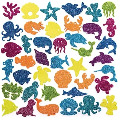 Afbeelding van Baker Ross FC777 Sealife Glitter Stickers Set van 150, Zelfklevende voor Kinderen, Knutselen Kinderen