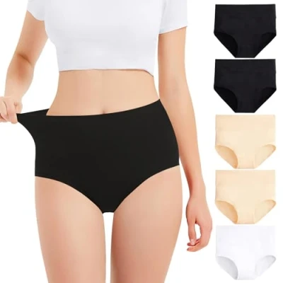 Afbeelding van Falechay Onderbroek Dames Hoge Taille Slip Katoen 5 Pack Zwart Vleeskleurig Wit S