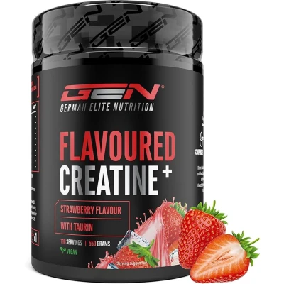 Afbeelding van Gearomatiseerd Creatine Poeder 550g Monohydraat + L Taurine Gemicroniseerde met Aroma Geen Suiker &amp; Top Oplosbaarheid Veganistisch (Strawberry)