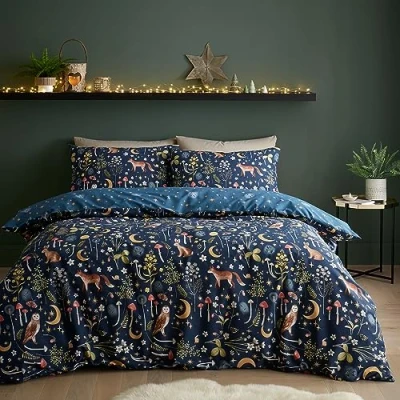 Afbeelding van Catherine Lansfield Betoverde Twilight Animals omkeerbare eenpersoons dekbedovertrek set met kussensloop marineblauw