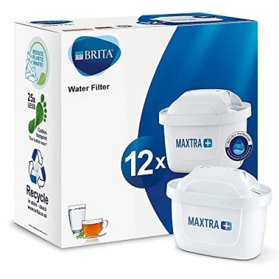 Afbeelding van BRITA MAXTRA+ vervangende waterfilterpatronen, compatibel met alle kannen verminderen chloor, kalkaanslag en onzuiverheden voor een geweldige smaak 12 stuks