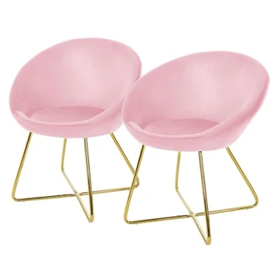 Afbeelding van ML Design eetkamerstoelen set van 2 fluweel, roze, woonkamerstoel met ronde rugleuning, gestoffeerde stoel