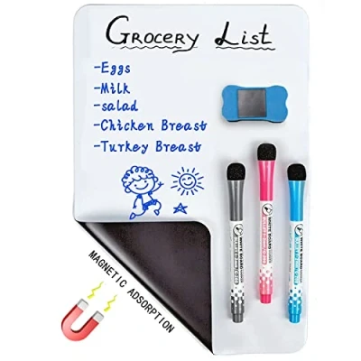 Afbeelding van Magnetisch droog wissen whiteboard blad voor koelkast, A4 formaat magneetherinneringsbord, planner bord of om te doen lijst whiteboard, 1 magnetische gum+3 pennen