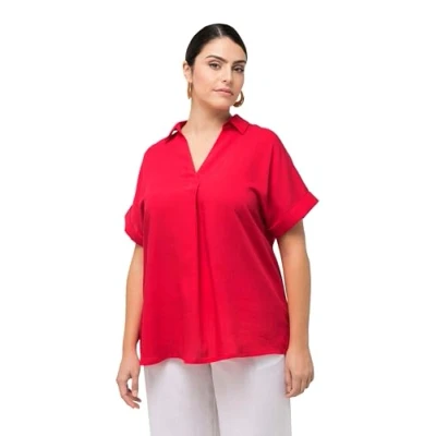 Afbeelding van Ulla Popken Button Accent BACK Short Sleeve Blouse, Dames, Maat: 58/60, Neon red