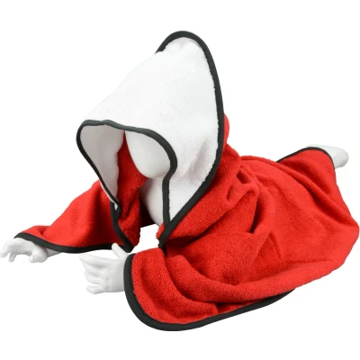 Afbeelding van ARTG® Babiezz Babycape Baby Badcape Kraamkado 75 x cm Rood Rode Cape / Wit Witte Capuchon Zwart Rand 100% Katoen RED WHITE BLACK