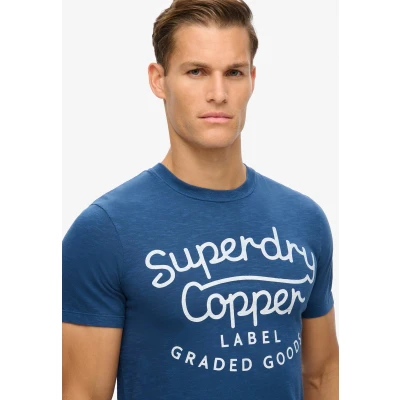 Afbeelding van Superdry Label Script Tshirt print, Heren, Maat: Small, Pilot mid blue slub