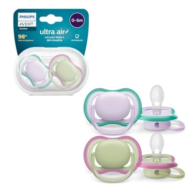 Afbeelding van Philips Avent Ultra Air Pacifiers, Light Breathable Pacifiers for Babies Aged 0 6 Months, BPA Free, with Sterilizer Carry Case, 2 Pack, Model SCF085/24