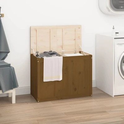 Afbeelding van Wasmand 88,5x44x66 cm massief grenenhout honingbruin