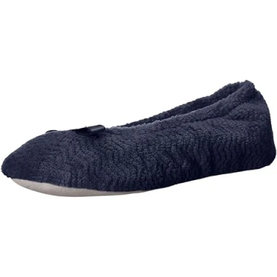 Afbeelding van Isotoner Chevron Microterry Ballerina pantoffels voor dames, Zee Blauw, 37/38.5 EU