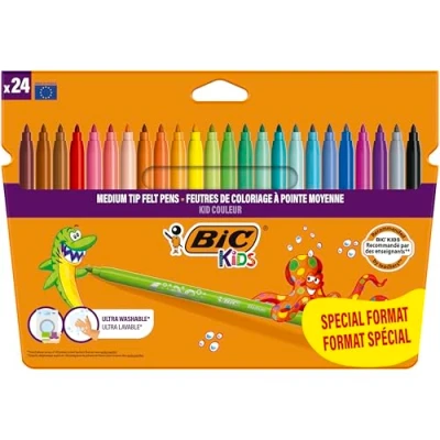 Afbeelding van BIC Kids Kid Couleur viltstiften Ultra afwasbaar Stiften in diverse kleuren 2.8mm punt 24 stuks