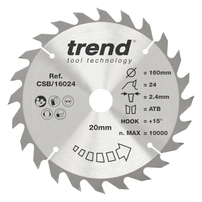 Afbeelding van Trend CraftPro combinatie TCT zaagbladen, 160 mm diameter x 20 asgat 24 tanden, combinatiezaagblad voor handcirkelzagen, wolfraamcarbide getipt, CSB/16024