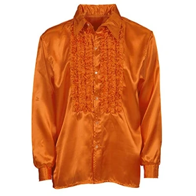 Afbeelding van Widmann Jaren 80 &amp; 90 Kostuum Lekker Foute Rouchenblouse Oranje Man XL Carnavalskleding Verkleedkleding