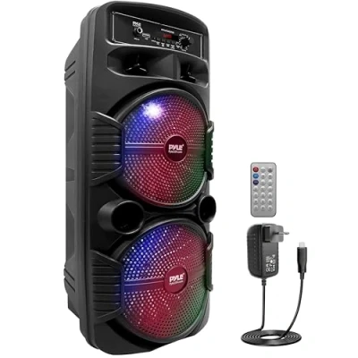 Afbeelding van Pyle Bluetooth Luidsprekersysteem Draagbare Speaker 600W Microfoonaansluiting Partylampen USB Radio Afstandsbediening