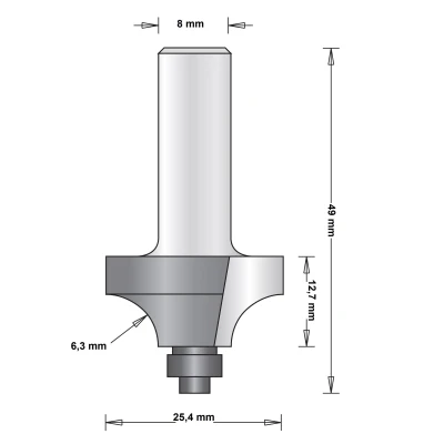 Afbeelding van Hitachi 8 mm afrondfrees duivejager met onderlager 25.4 x 49 6.3