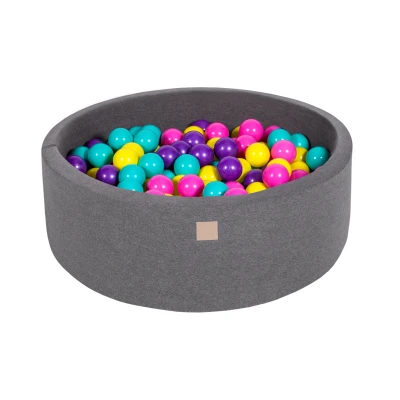 Afbeelding van Ronde Ballenbak set incl 200 ballen 90x30cm Donker Grijs Ballenbakje.nl Blauw Transparant Babyblauw Zilver