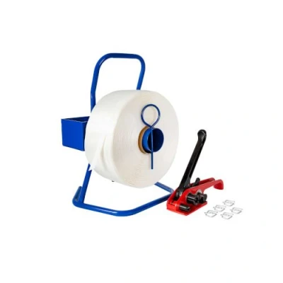 Afbeelding van Polyesterband 13 Mm Startersset Uitgebreid Diverse (1 Rol Band, 1000 Gespen, 1 Avt Spanner En Draagbare Haspel)