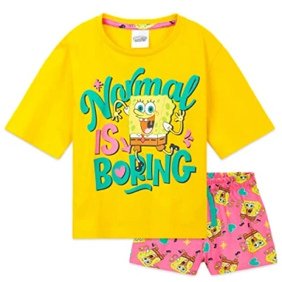 Afbeelding van Spongebob pyjama voor kinderen, meisjes, set van T shirt en kort korte pyjama&#039;s, geel/roze, 5 6 Jaar