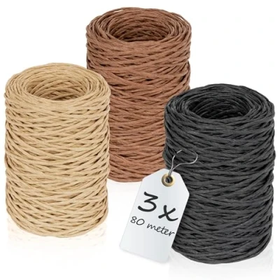 Afbeelding van ECENCE 3x bloembinddraadset, papierdraad, knutseldraad voor DIY, decoratieve draad geschenkverpakking, bloemschikken, zwart, donkerbruin, beige, 80m / 87.5yd