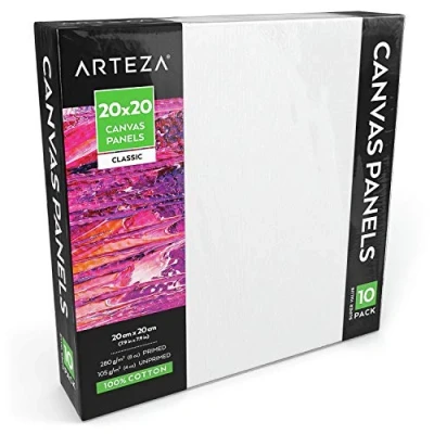 Afbeelding van Arteza Blanco canvas board van 20x20 cm, 10 delig, Geprepareerd doek 100% katoen voor schilderen met diverse soorten verf, Schildersdoek kunstschilders en amateurschilders