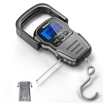 Afbeelding van Bagageweegschaal, 110lb / 50kg Visweegschaal met Verlicht LCD scherm, Digitale Hangende Weegschaal Kofferweegschaal Comfortabel Handvat &amp; Meetlint 2 AAA batterijen (Zwart)