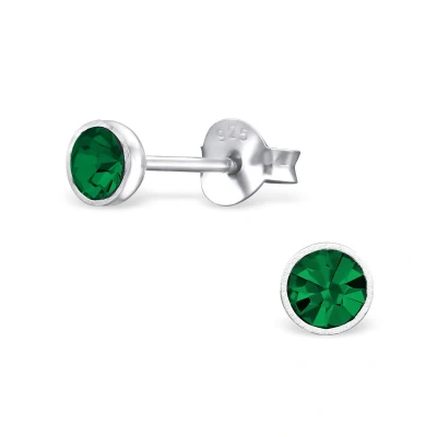 Afbeelding van JoyS Zilveren petit 4 mm oorbellen groen kristal Sterling zilver 925