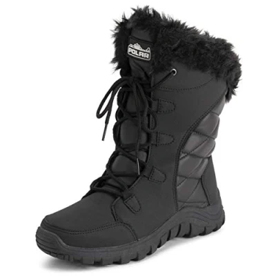Afbeelding van Polar dames gewatteerde namaakbont manchet Winter Duck rubberen zool duurzame sneeuwregen Outdoor laarzen zwart leer UK7 / EU40 YC0654