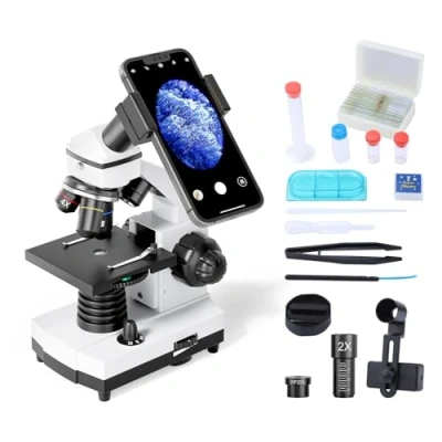 Afbeelding van MAXLAPTER Microscoop voor Kinderen Volwassenen 100 2000x Krachtige Educatieve Biologische Monoculaire Microscopen Studenten met Bedieningsaccessoires Voorbereide dia&#039;s Telefoonadapter
