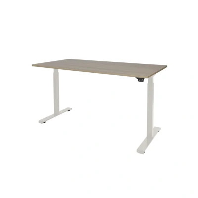 Afbeelding van Dextro basic zit/sta 160x80cm, electrisch hoogte verstelbare werkplek, T poot frame. Frame kleur wit (RAL9010) en blad Robson eiken.